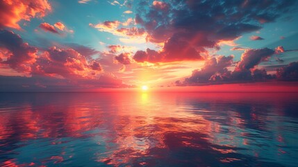 Fototapeta premium stunning sunset over the ocean with vibrant colors reflecting on the water