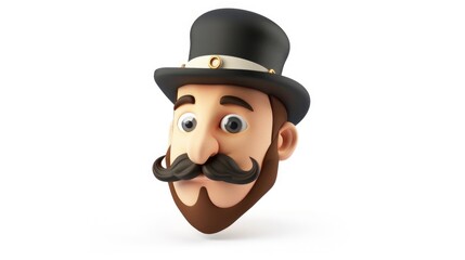 A cartoon character with a mustache and top hat. Suitable for various design projects
