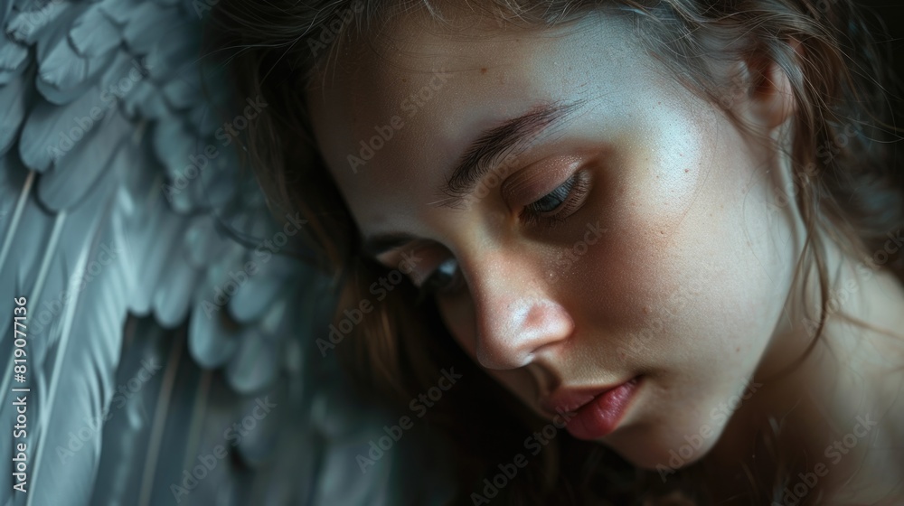 Poster Close up of a person using a cell phone. Suitable for technology and communication concepts
