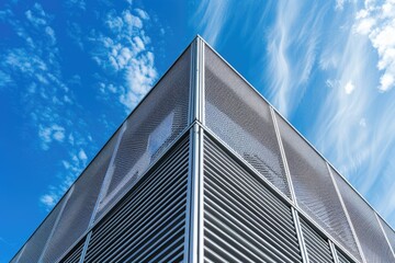 A modern tall building against a clear blue sky. Suitable for architectural and urban concepts - Powered by Adobe
