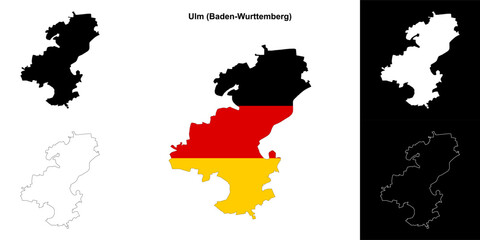 Ulm (Baden-Wurttenberg) blank outline map set