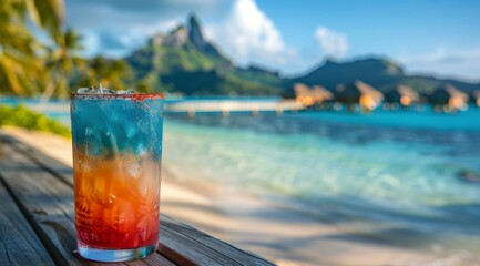 Drink on Wooden Deck Overlooking Ocean