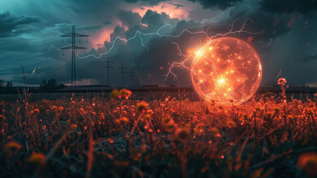 Heavy electric storm, mysterious ball lightning