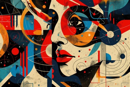 A unique abstract painting of a woman's face. Perfect for art enthusiasts