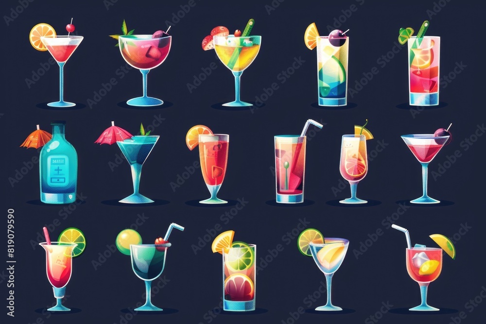 Poster assorted cocktail drinks perfect for bar menu design