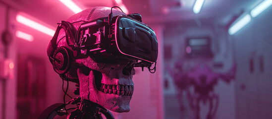 Cyberpunk skull with virtual reality headset