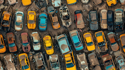 Old cars on parking lot, seamless background