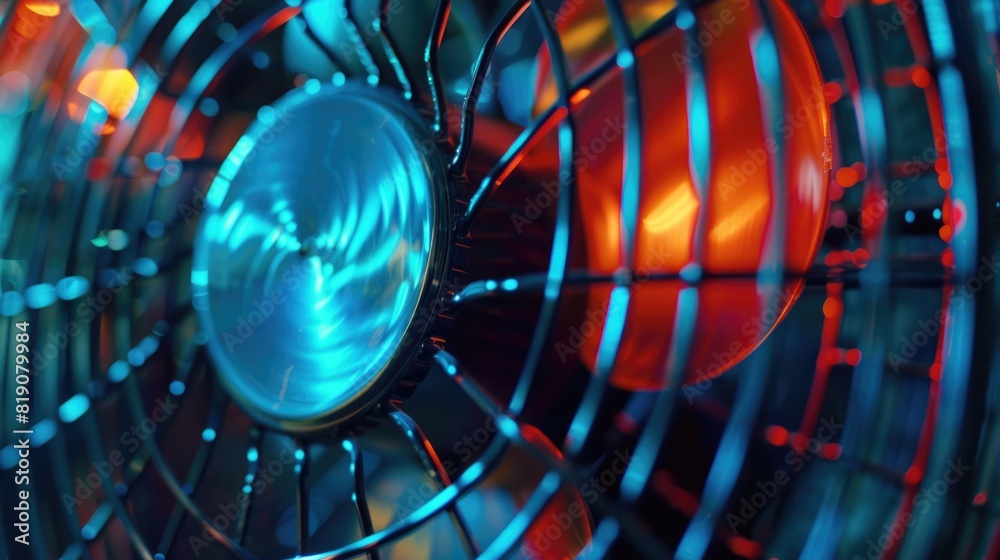 Poster close up of a fan with a blue light. great for technology concepts