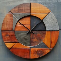 Wooden clock with stained glass design made of wood, glass, metal