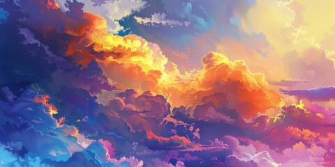  Fantasy illustration of colored clouds.