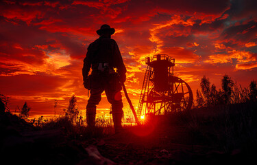 Silhouette of man with gun. A silhouette of an old coal miner