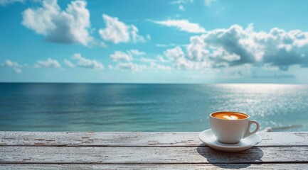 Coffee Cup on Table Overlooking Ocean