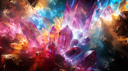 Multi-colored mineral crystals