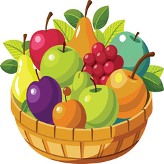 Basket with fruits illustration isolated on white background. Realistic Fruits basket illustration