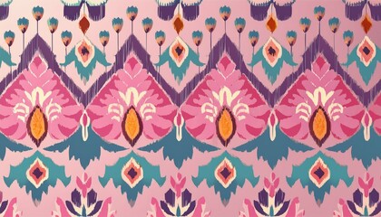 Motif ethnic handmade beautiful Ikat art. Ethnic abstract floral pink background art. folk embroidery