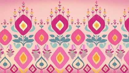 Motif ethnic handmade beautiful Ikat art. Ethnic abstract floral pink background art. folk embroidery