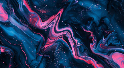 Abstract liquid marble backdrop featuring dark hues, accented with pink
