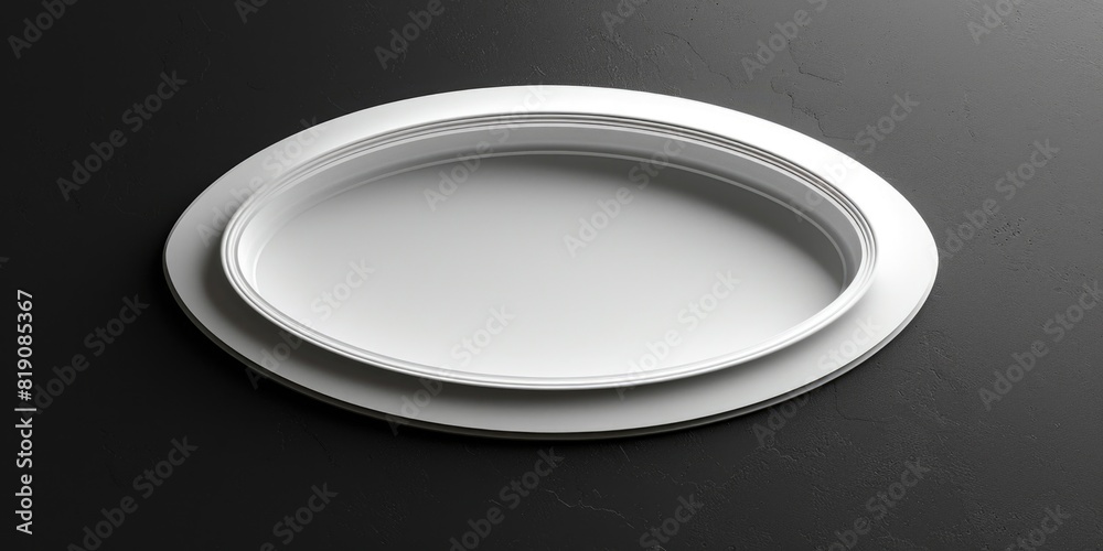 Poster simple white plate on black table, versatile for various concepts