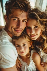 A man, a woman, and a child posing for a picture. Ideal for family-related projects