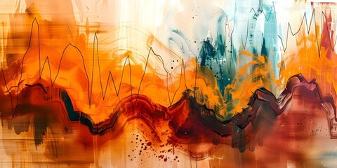 Capture the collision of financial trends in an impressionistic painting with bold brushstrokes. Concept Financial Trends, Impressionistic Painting, Bold Brushstrokes, Collision, Artistic Expression