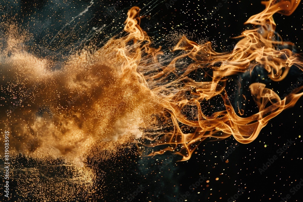 Poster A close up of a fire with a black background. Suitable for various design projects