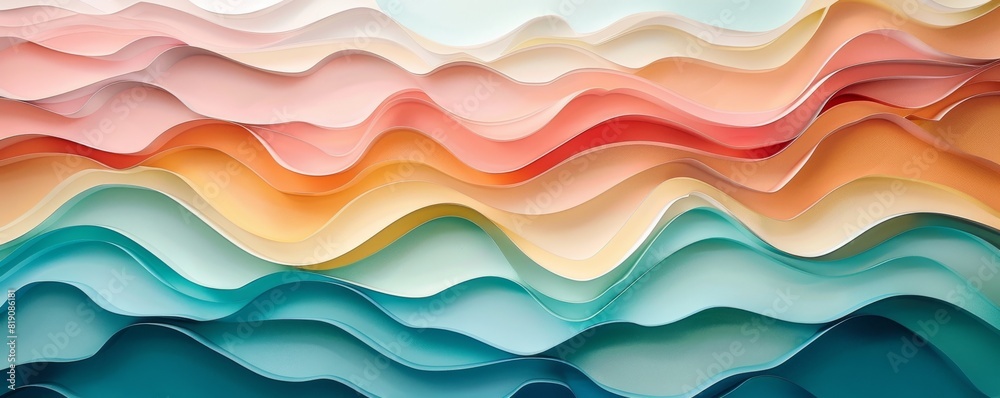 Leinwandbilder abstract background with colorful wavy paper cut shapes, colorful gradient background with multicolo