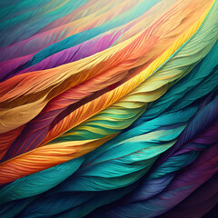 A close up image showing a cluster of vibrant feathers in various colors