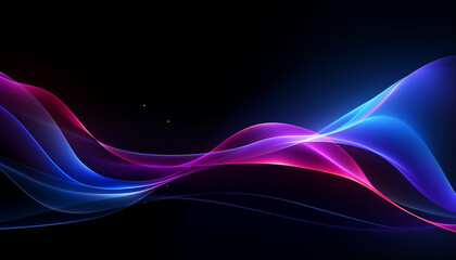 Abstract wave background wallpaper with futuristic neon purple and pink glow. Art, flow, smooth, abstract lines, motion light on black background.