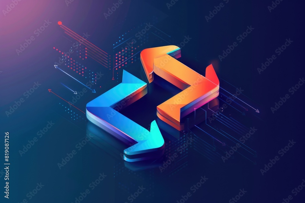 Poster Two arrows interconnected, symbolizing unity and collaboration. Suitable for business and teamwork concepts
