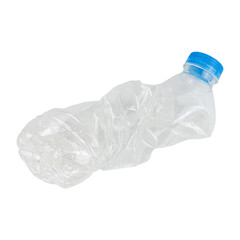 Clear plastic bottle of mineral water isolated on white background, representing recycling and...