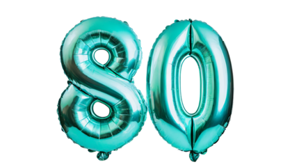 Eighty number made of turquoise balloon