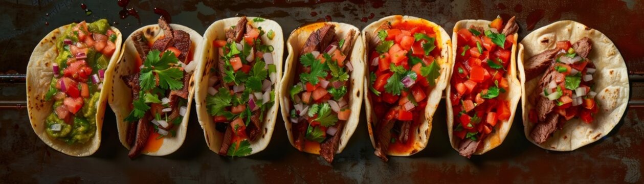 Beef tacos, topped with salsa and cilantro, lively taco truck in Los Angeles