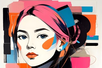 a portrait of  a  print collage of a woman's face, grunge beauty,  multi-layered compositions