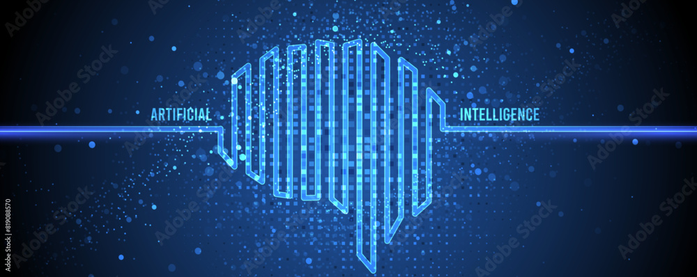 Wall mural abstract artificial intelligence. cloud computing. machine learning. technology web background. virt