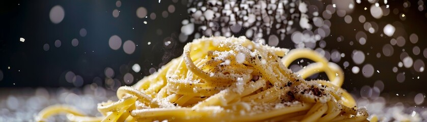 Cacio e pepe, simple pasta with cheese and black pepper, minimalist Roman bistro