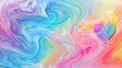 Smooth marble swirls in rainbow hues  a heart on the right for luxurious and elegant backgrounds.