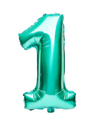 One number made of turquoise balloon