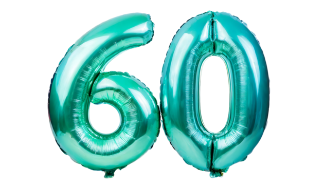 Sixty number made of turquoise balloon