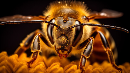 "Macro Photography of a Honey Bee: Detailed and Intricate Close-Up"