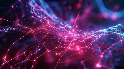Obraz premium Illuminated Neural Network: Glowing Web of Active Connections with Pulsating Nodes