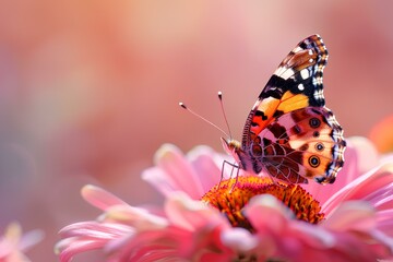 Obraz premium A butterfly sitting on top of a pink flower