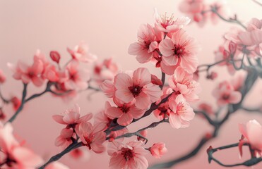 Pink Cherry Blossoms on Pink Background