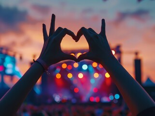 Person Making Heart Shape Gesture at Concert - Powered by Adobe