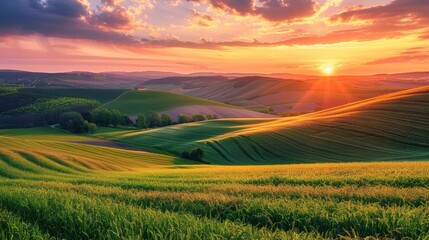 Obraz premium Magical sunset in South Moravia farmland