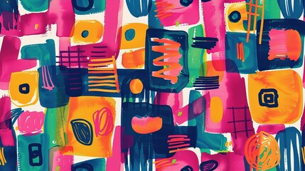 marker painting seamless pattern abstract background in colorful bright vivid tone, freedom fun liberal concept, doodle pattern grungy artistic design, Generative Ai
