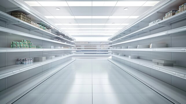 An empty grocery store with white shelves AIG51A.