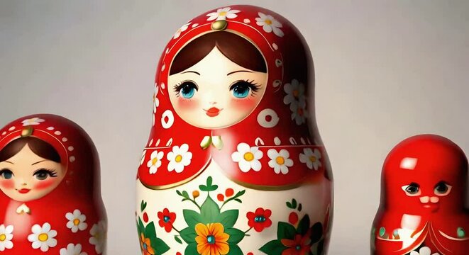 three nesting dolls in red colors