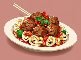 a bowl of ramen or meatball with noodles and a splash of sauce
