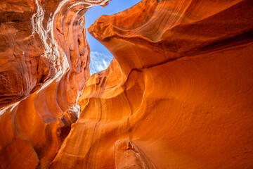 Antelope Canyon - colorful slot canyon with oranges, yellow, purples and blue in Arizona, USA on 28...