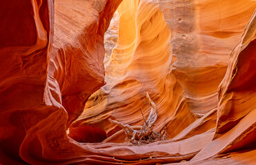 Antelope Canyon - colorful slot canyon with oranges, yellow, purples and blue in Arizona, USA on 28...
